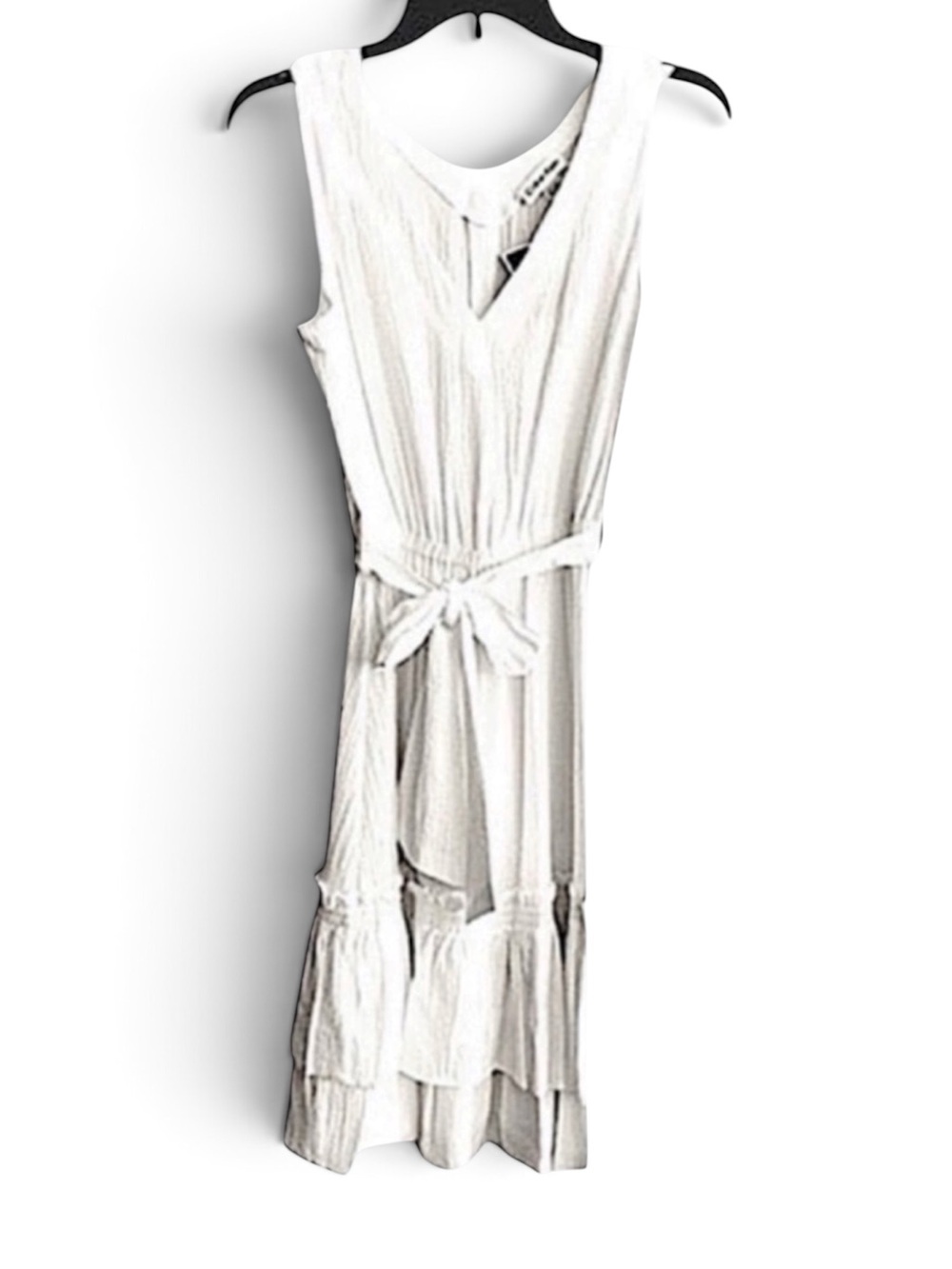 NEW Calvin Klein Sleeveless Dress Belted V-neck Ruffle Hem Ivory White Size 4
